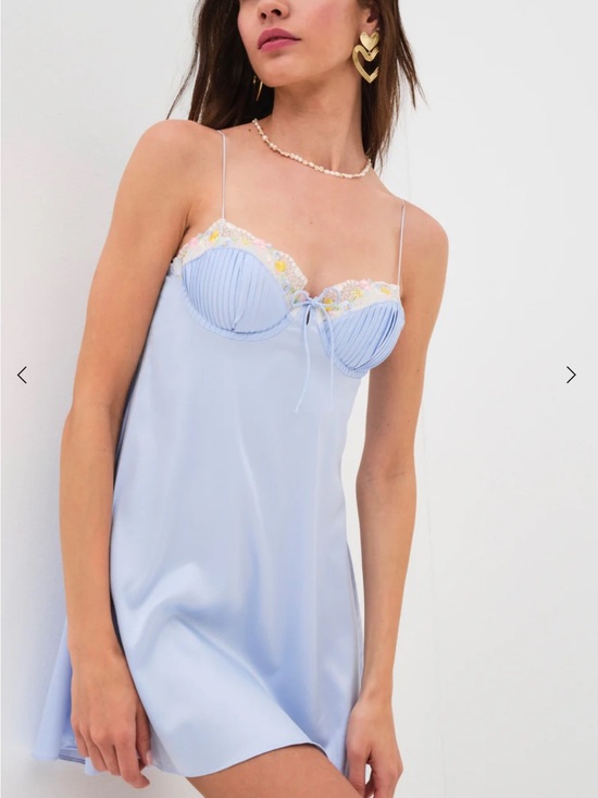 For Love And Lemons Dresses & Skirts - For Love and Lemons Light Blue Satin Slip Dress with Embroidered Bust